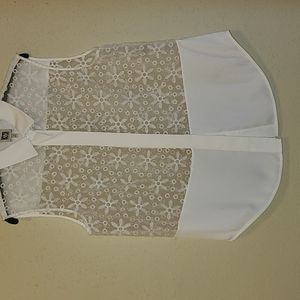 Anne Klein, Collared Sleeveless Embroidered Shell Blouse